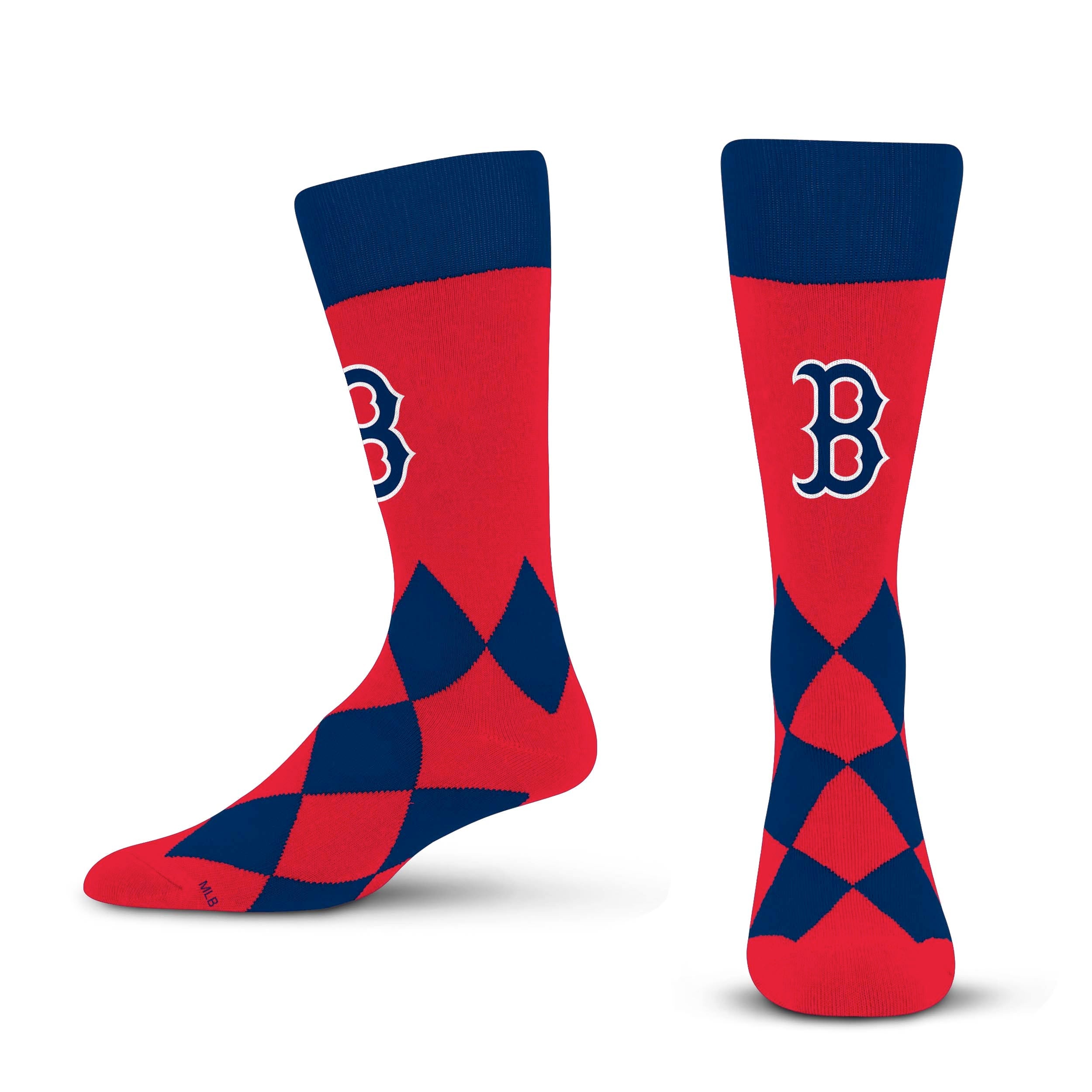 Officially Licensed MLB Boston Red Sox Big Diamond Socks, Size OSFM | for Bare Feet