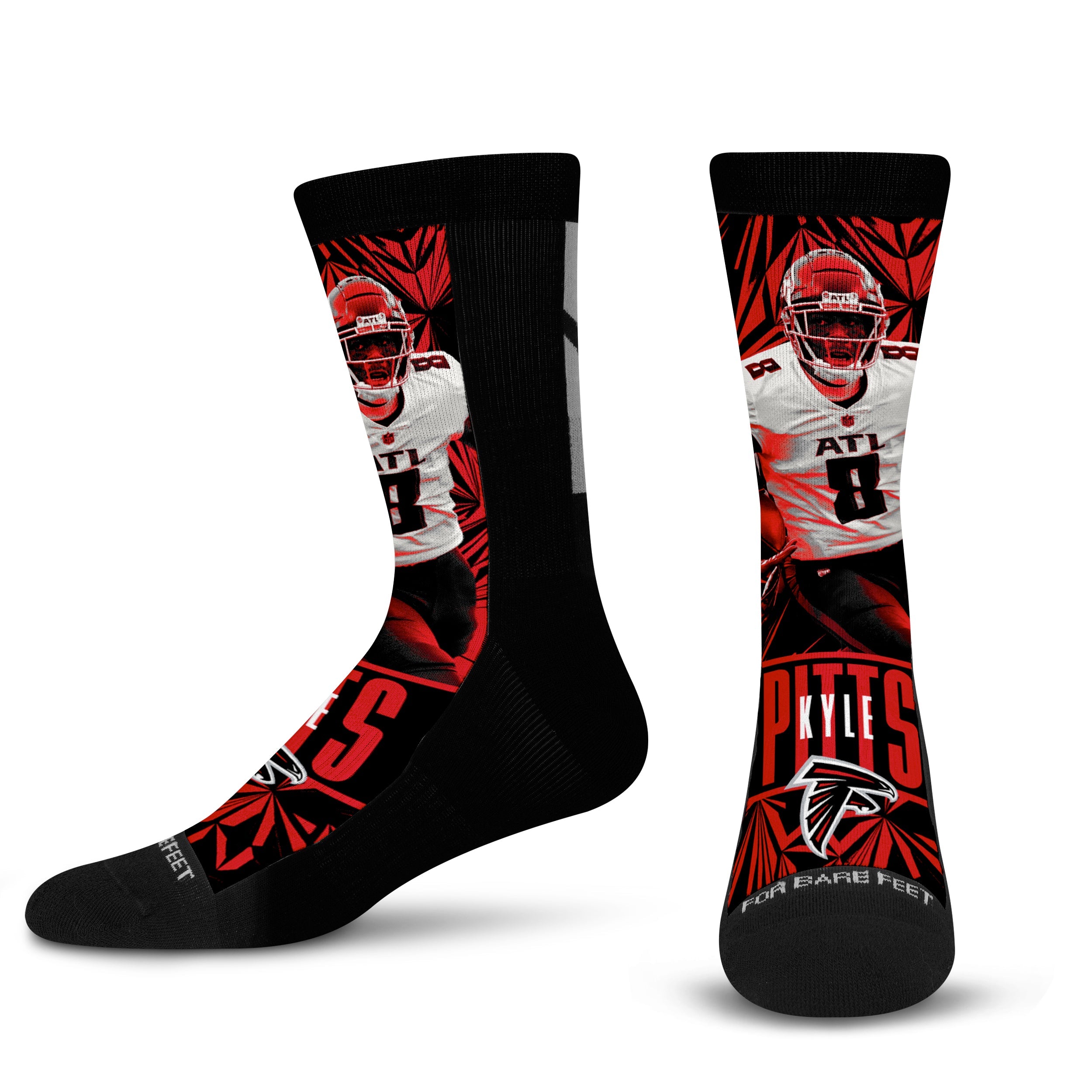 Officially Licensed NFL Atlanta Falcons Kyle Pitts Conversion Gradient Crazy Socks, Youth Size | for Bare Feet