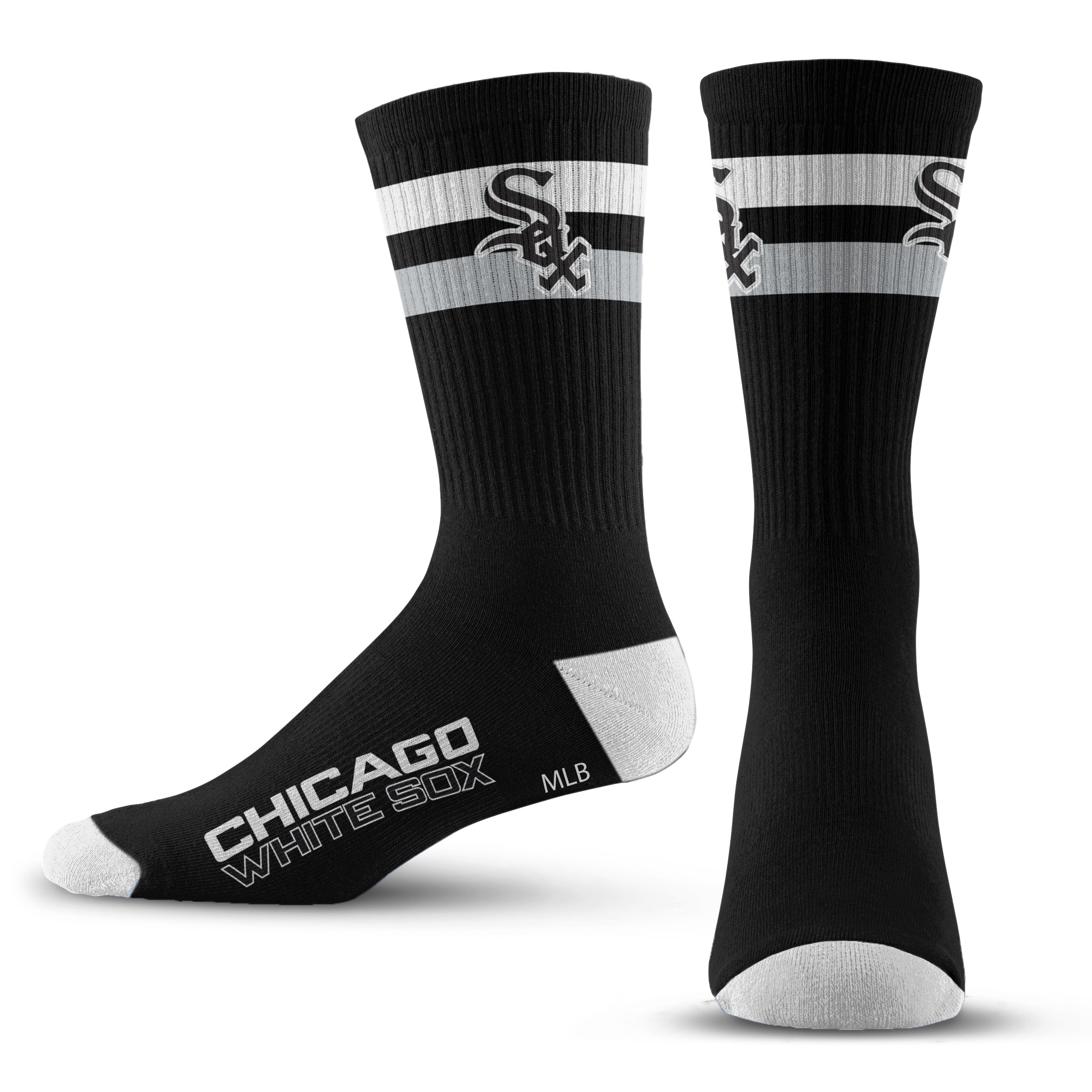 For Bare Feet Chicago White Sox Black 4 Stripe Deuce Crew Socks