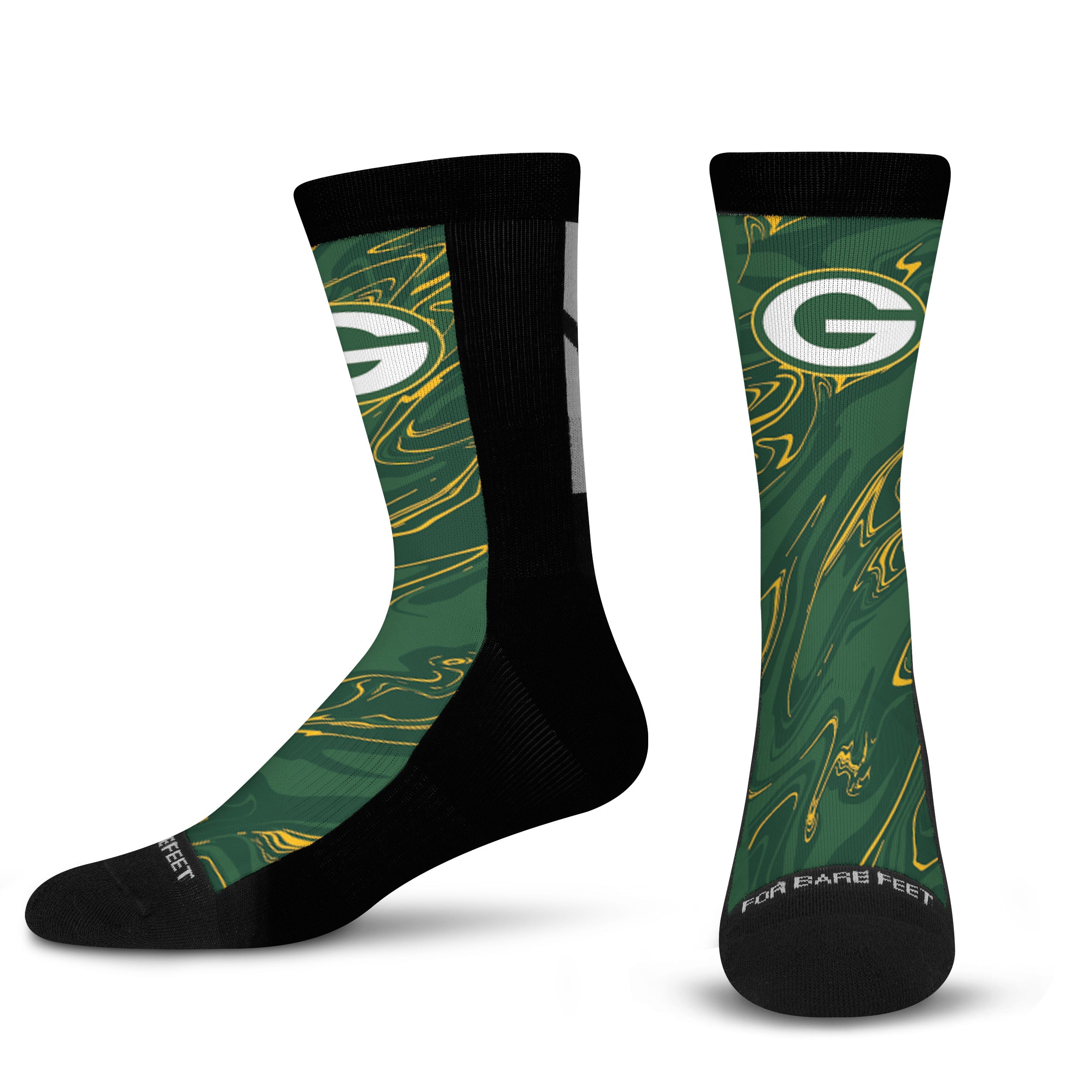 For Bare Feet Youth Green Bay Packers 4-Stripe Deuce Crew Socks