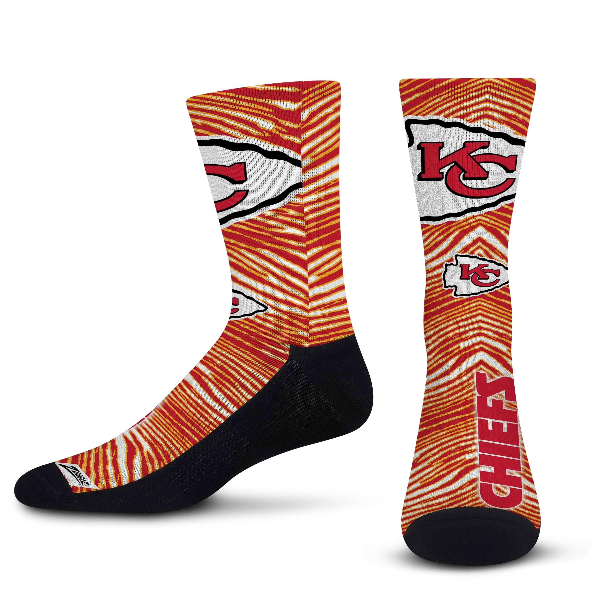 Officially Licensed NFL Kansas City Chiefs Zubaz Fever Socks, Youth Size | for Bare Feet