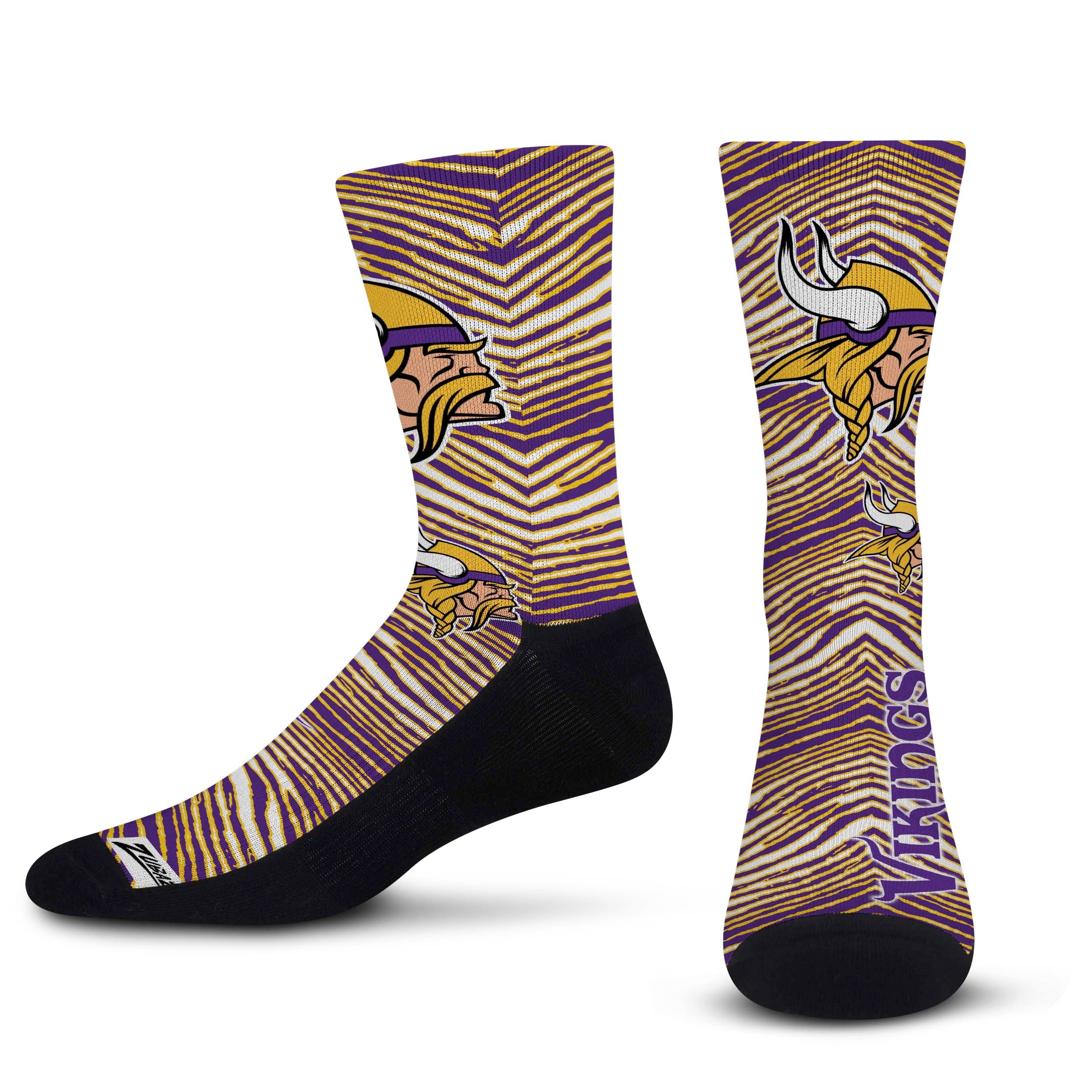 Officially Licensed NFL Minnesota Vikings Zubaz Fever Socks, Size Large/XL | for Bare Feet