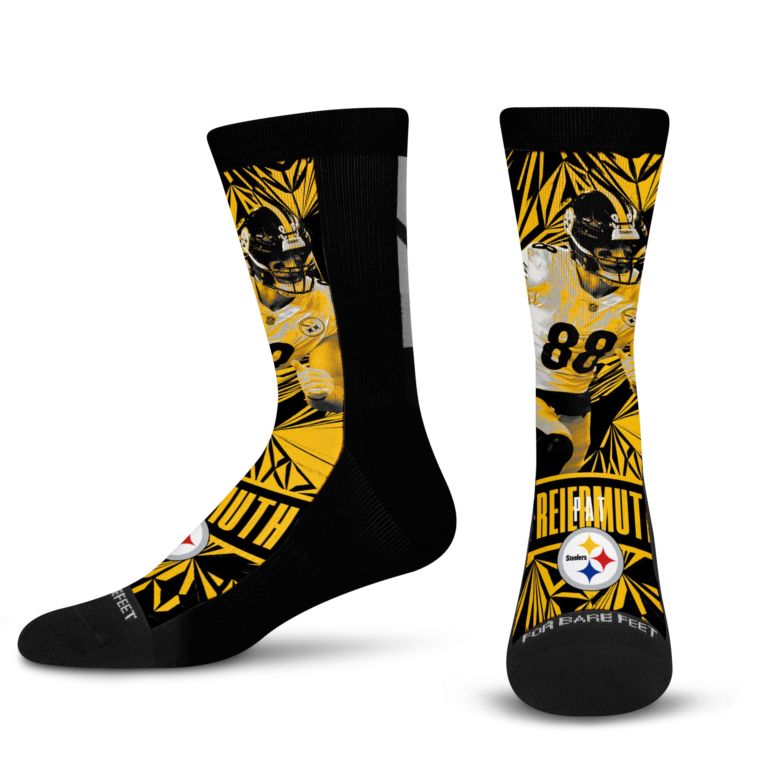 Officially Licensed NFL Pittsburgh Steelers Pat Freiermuth Conversion Gradient Crazy Socks, Size Large/XL | for Bare Feet