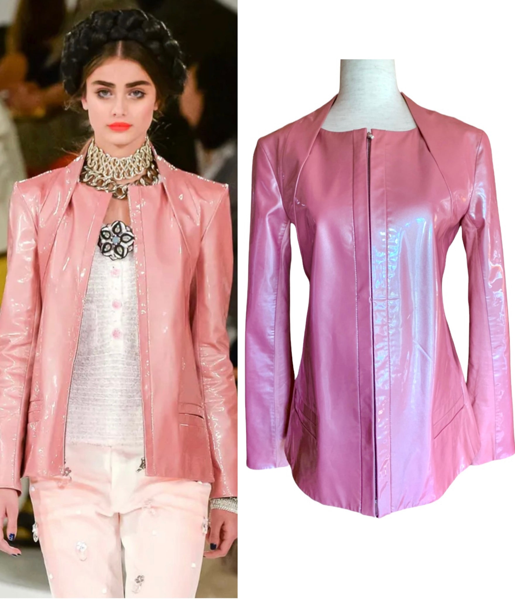 chanel pink leather jacket