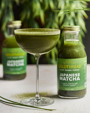 Goldthread Plant-Based Tonics Japanese Matcha Sour Cocktail served in a coupe glass