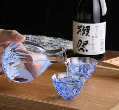 Tsugaru Handblown Ochoko Sake Cup + Carafe Set - Dancing Sakura