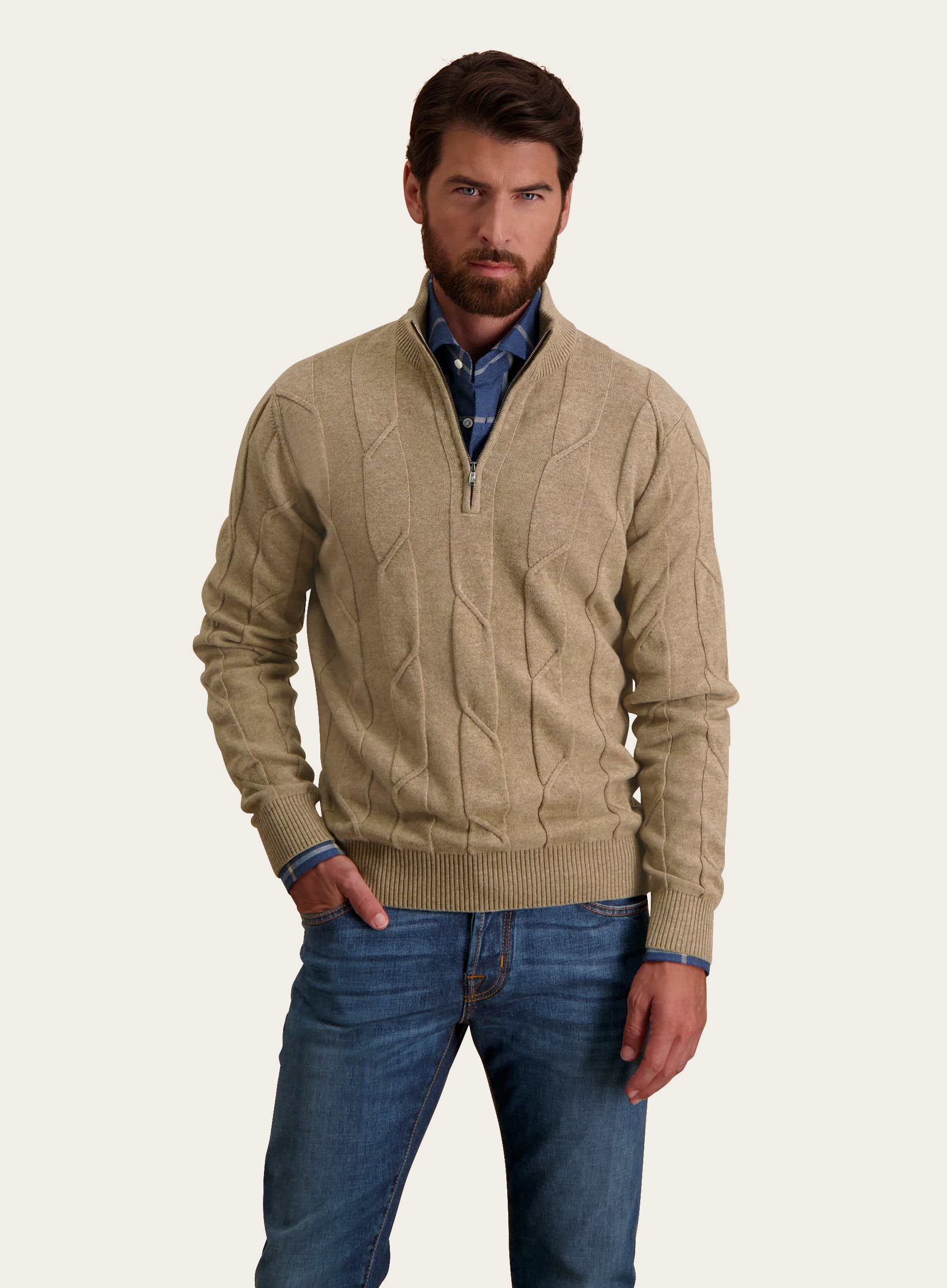 Slim-fit half-zip trui met kabelpatroon van wol en cashmere Fioroni