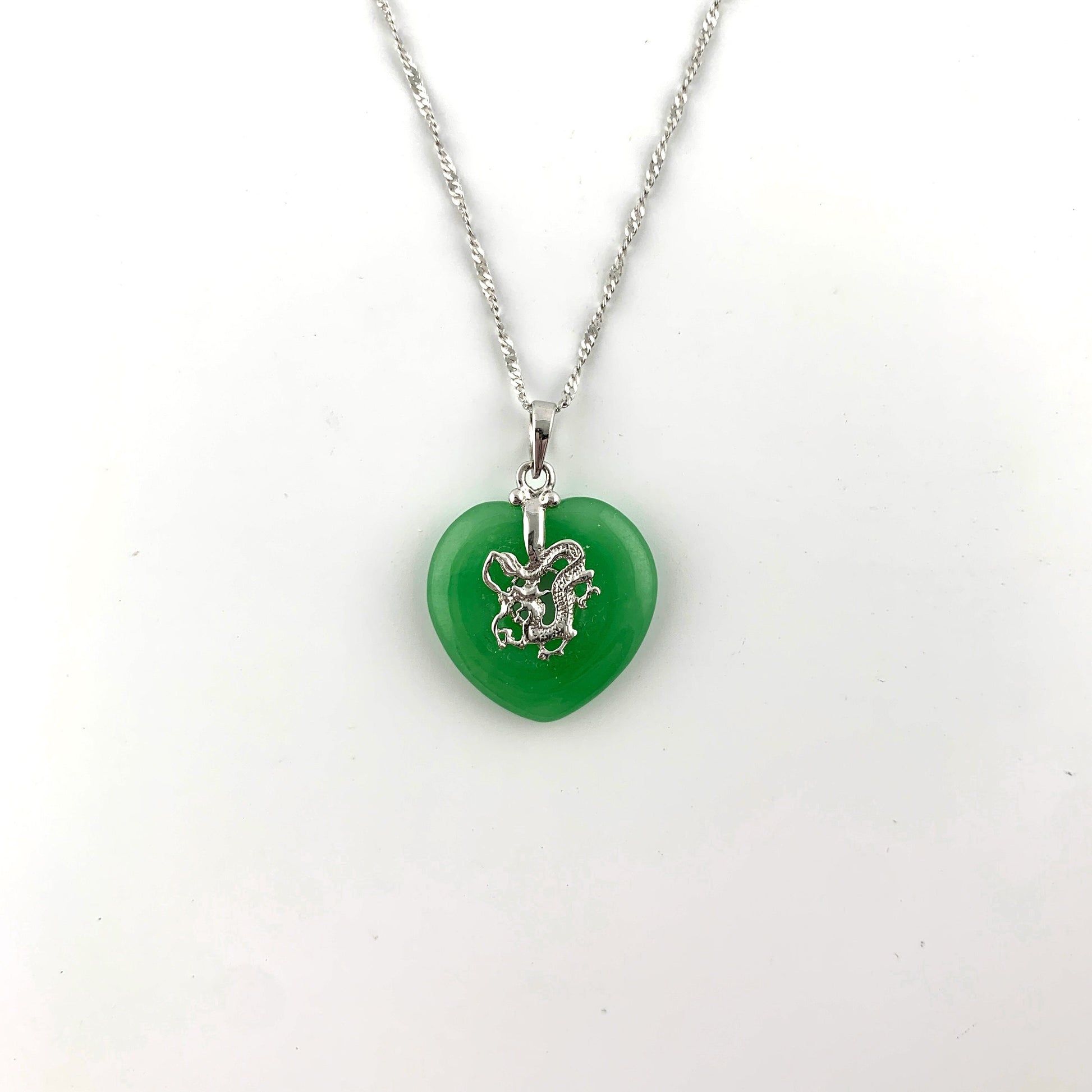 Aventurine Heart Dragon Sterling Silver Necklace, YW-0110-1646197540 - AriaDesignCollection