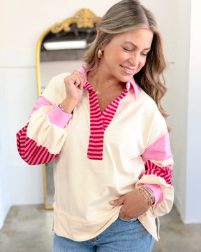 Striped Pink + Red Pullover