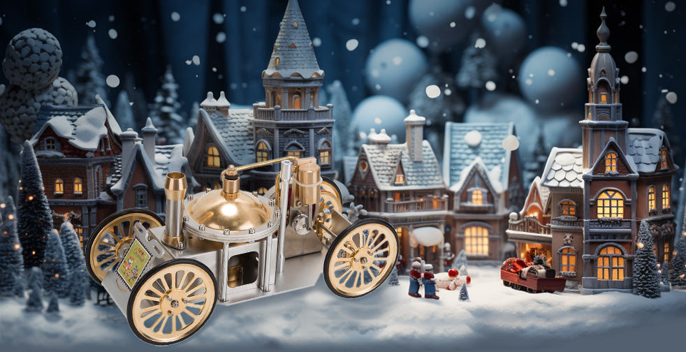 ENJOMOR Christmas Metal Steam-Powered Car Model: A Functional Science & Education Collectible Gift