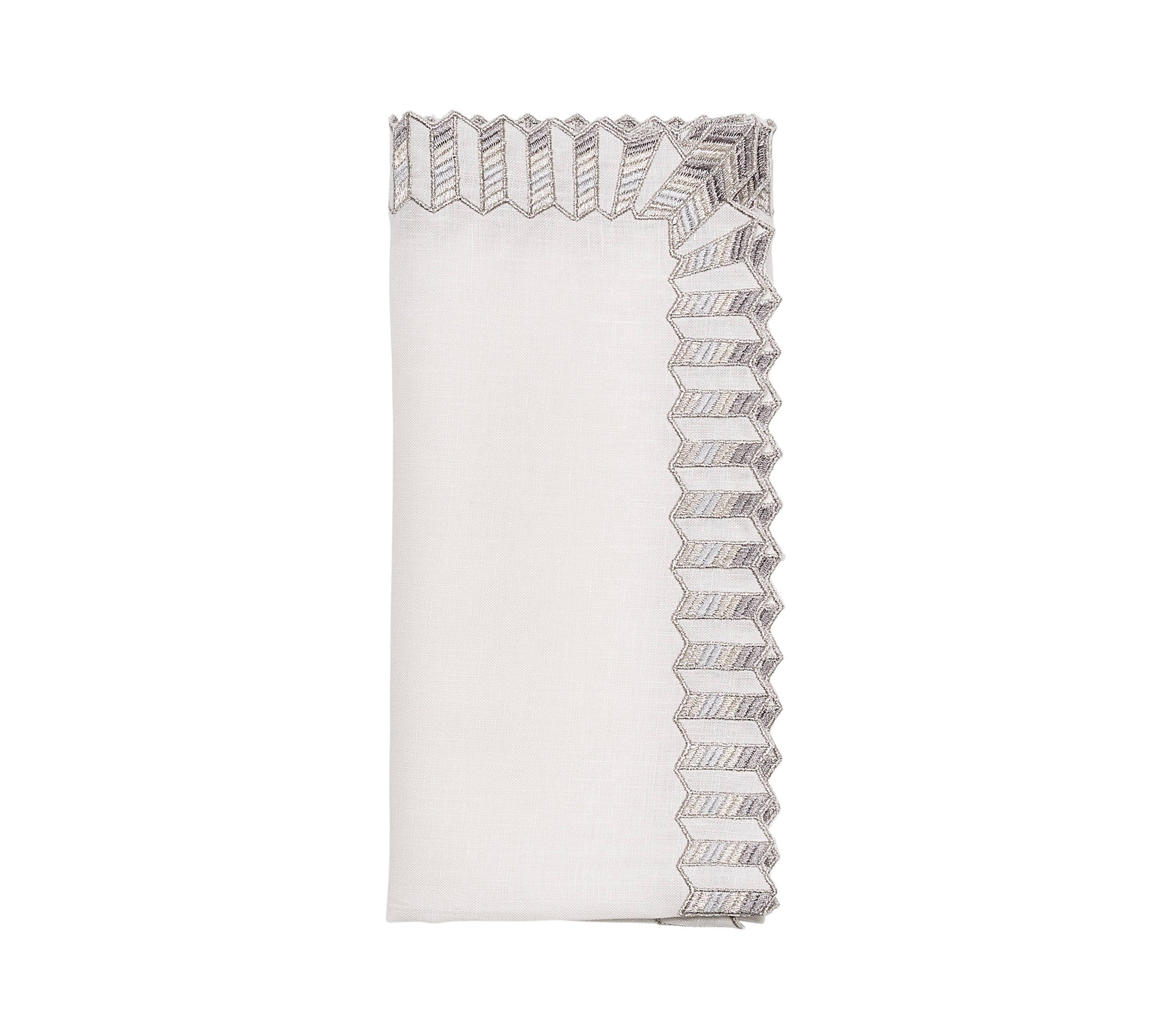 Etoile Napkin in White & Silver, Set of 4 in a Gift Box