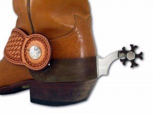 SPURS STAINLESS SHANK SIDEKICK ROWEL BROWN ON BOOT CLEARED
