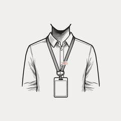 An illustration of a work lanyard with a pin on the ID badge.