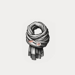An illustration of a scarf with a pin attached