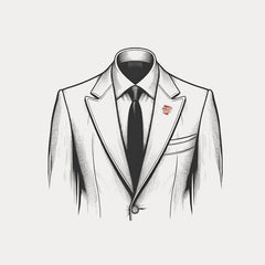 An illustration of a suit with a pin on the lapel
