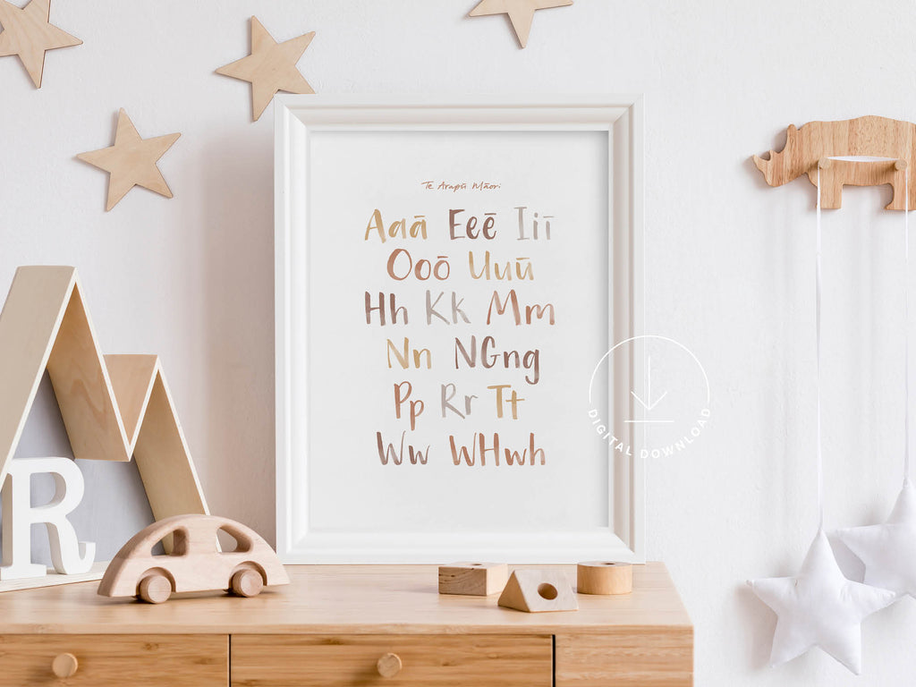 Maori alphabet framed print in kids room