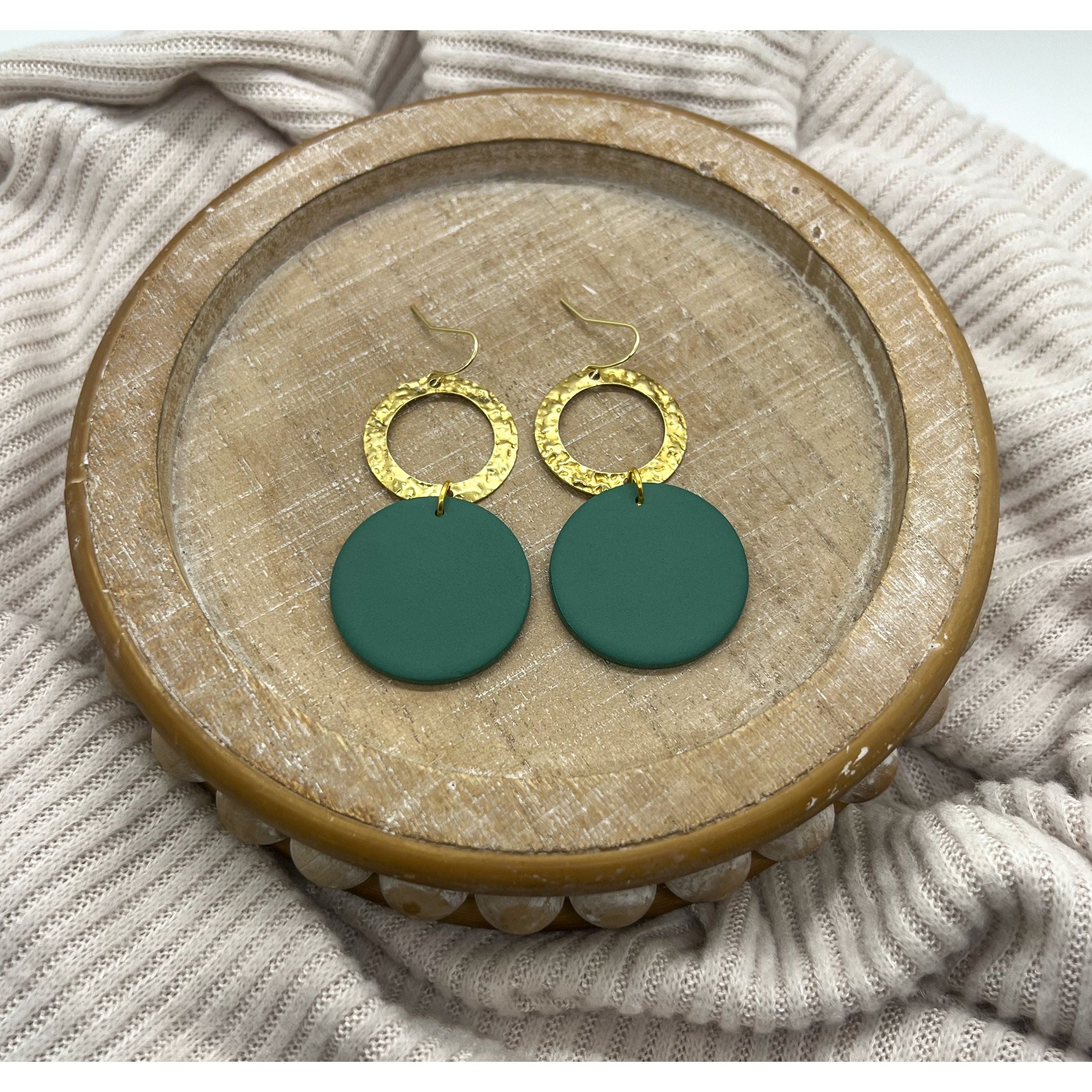 Green and Brass Round Dangles