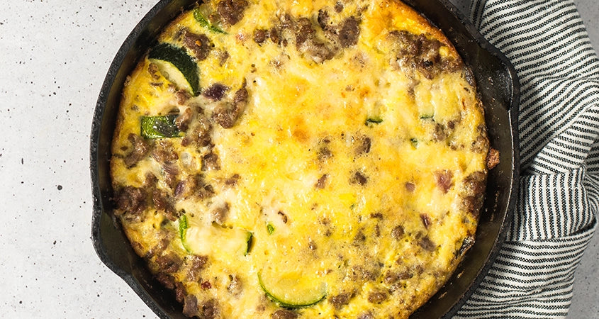 Sausage, Zucchini, & Cheddar Cheese Frittata Recipe | Balanced Bites