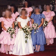 Pink bridesmaids dresses, names have been changed to protect the innocent