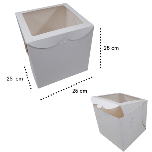 CAJA TARTA 30X30X33 CM BLANCA CON VENTANA (20UDS) - Decopast