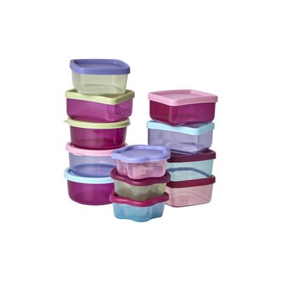 Set of 12 Small Colourful Reusable Snack or Storage Boxes Rice DK