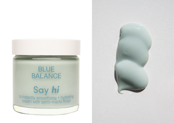 Blue Balance; lekki krem nawilżenie + wygładzenie; instantly smoothing + hydrating cream; ultra-lekki krem o potrójnym działaniu pozostawia uczucie dogłębnie nawilżonej, zrównoważonej i natychmiastowo wygładzonej skóry with semi-matte finish;  