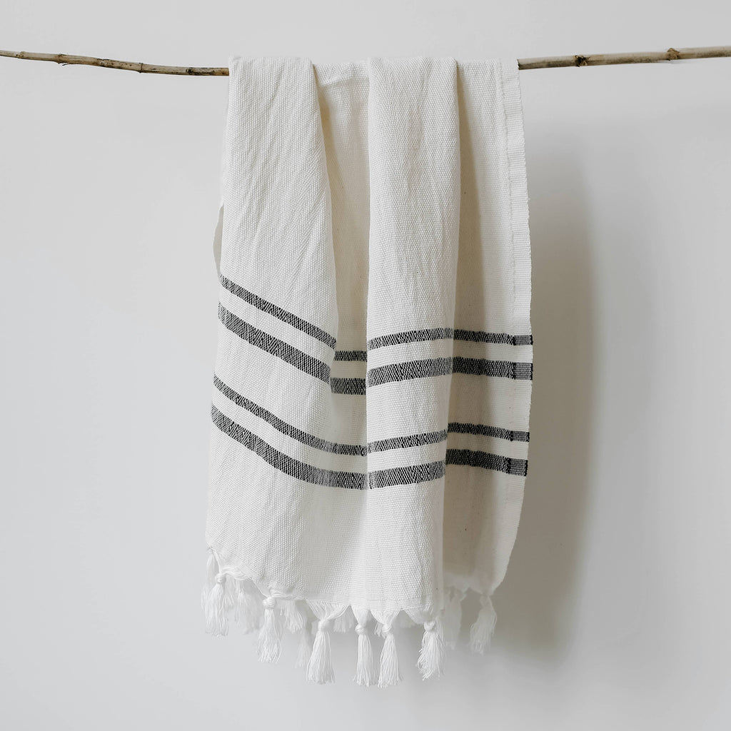 Tea Towel & Kitchen Towel - White with Navy Stripe – Salacia Salts