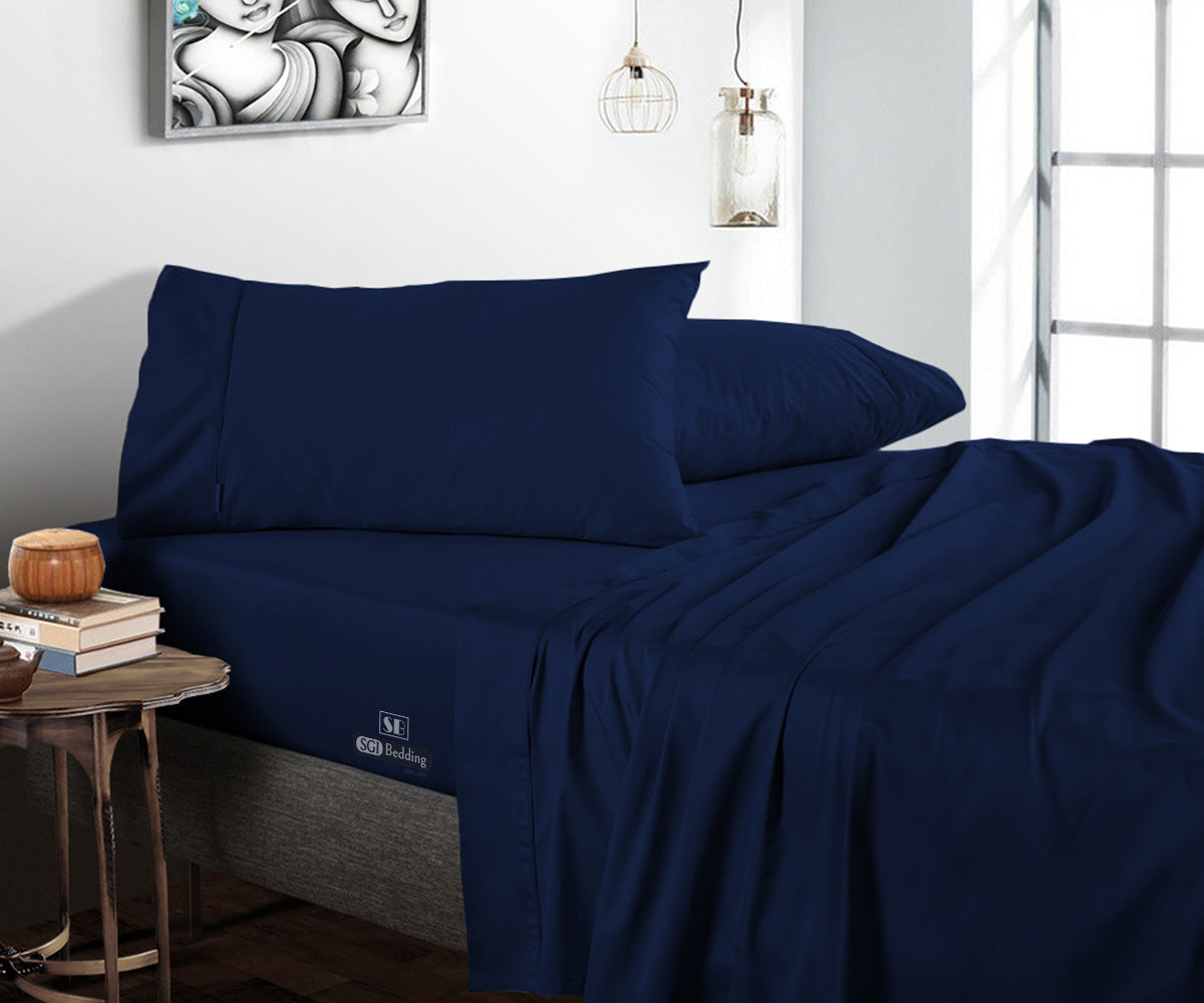 Luxurious 100% Egyptian Cotton Navy Blue Flat Sheet