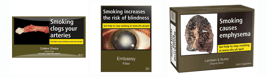 Examples of cigarette packaging in the UK
