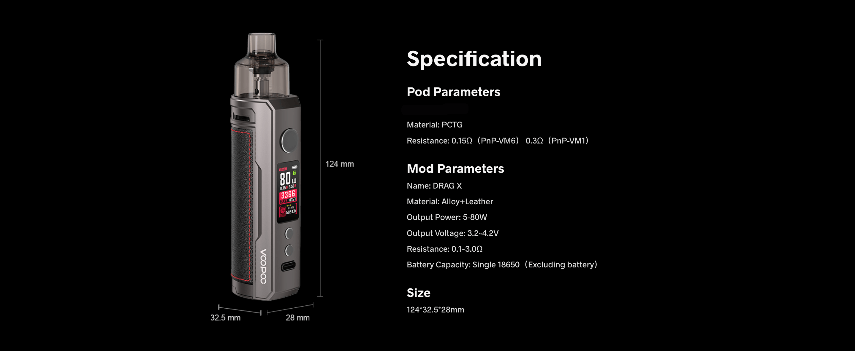 Voopoo Drag X Specs