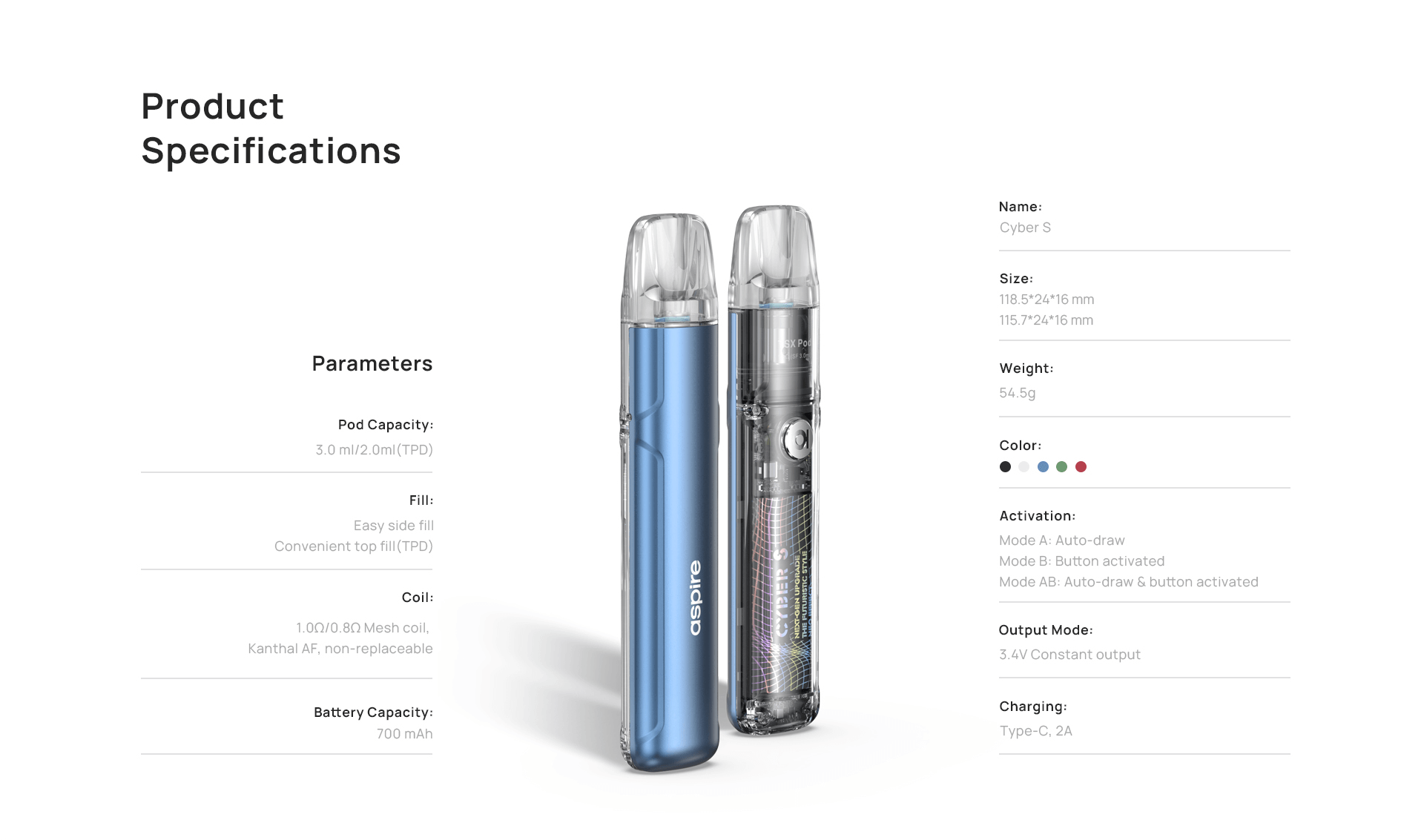 Aspire Cyber S Product Specifications