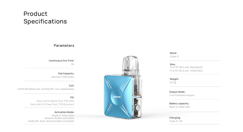 Aspire Cyber X Product Specifications