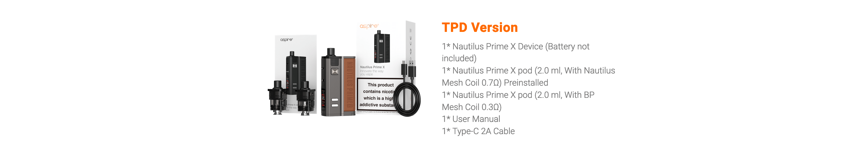 Aspire Nautilus Prime X packaging contents