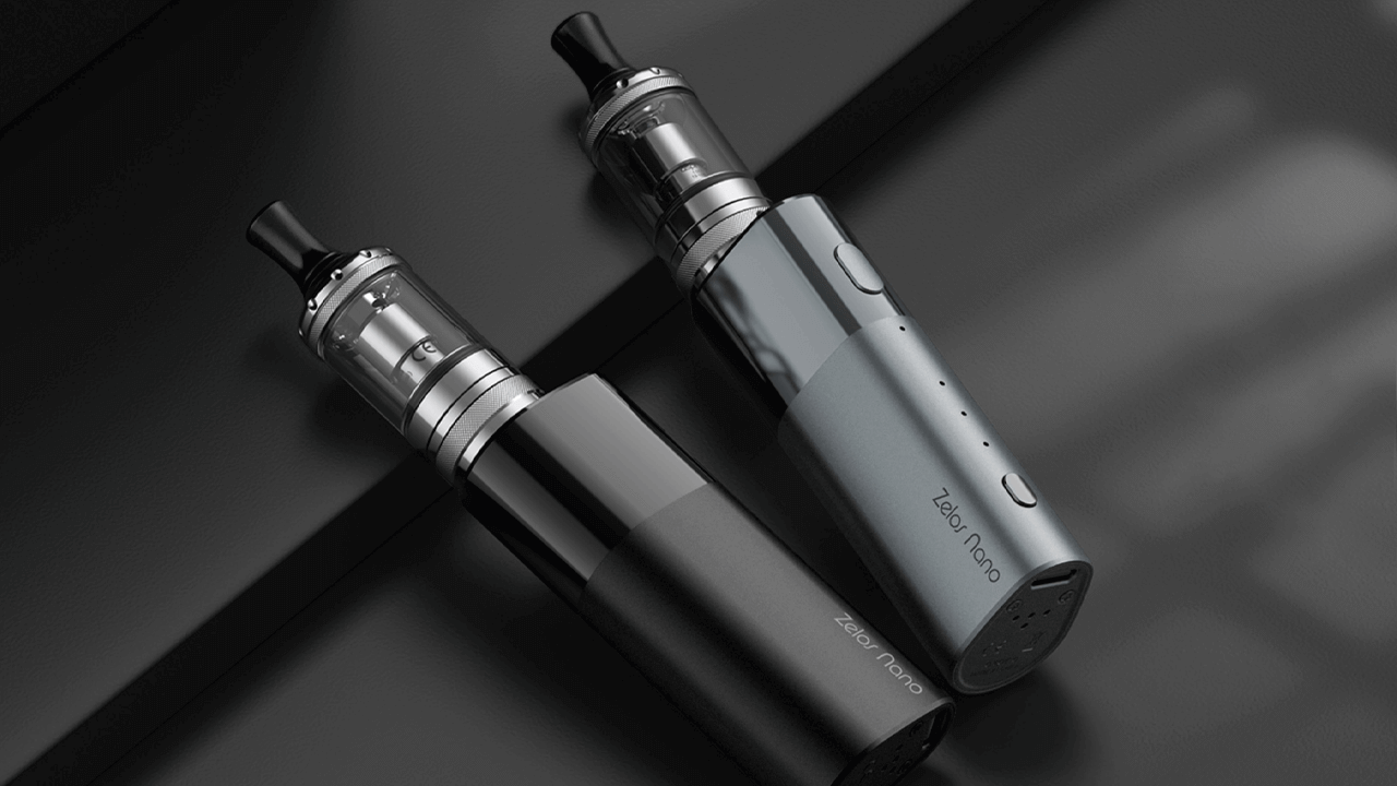 Aspire Zelos Nano | Opening image | Shows two Zelos nanos, black and grey