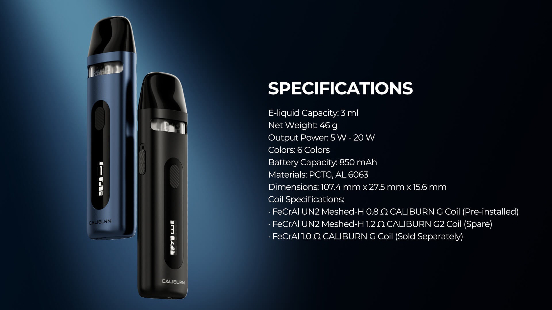 Caliburn X Specifications