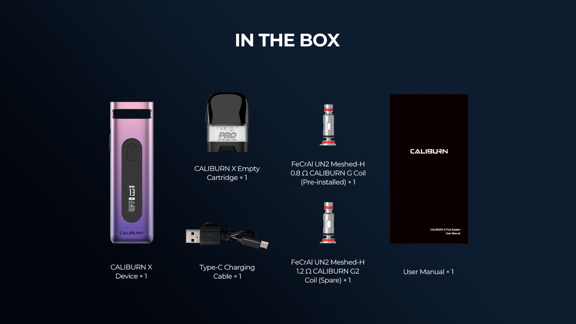 What's in the box of the Uwell Caliburn X?