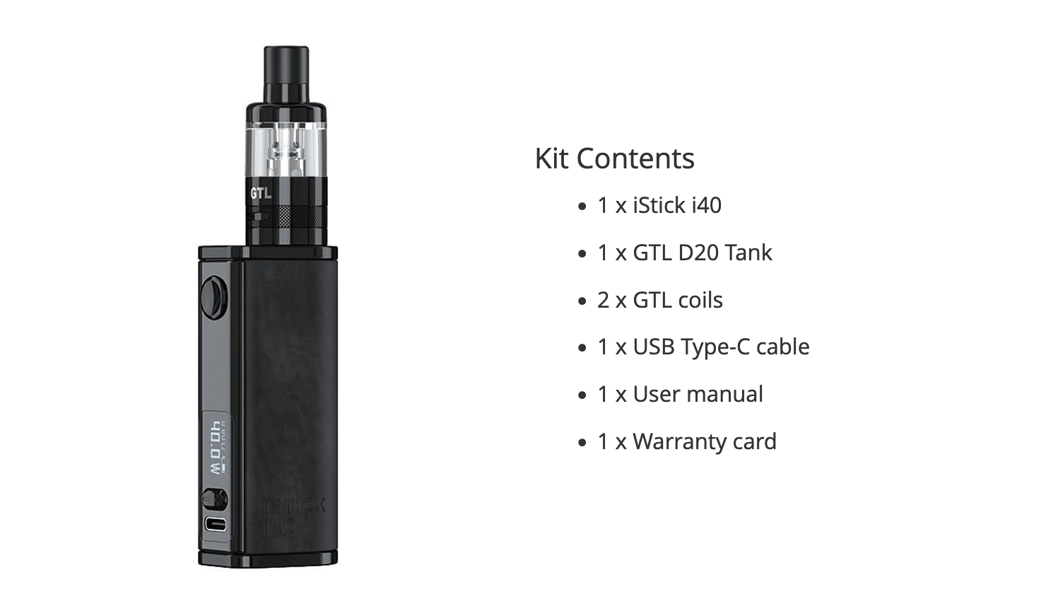 Eleaf iStick i40 | Kit Contents