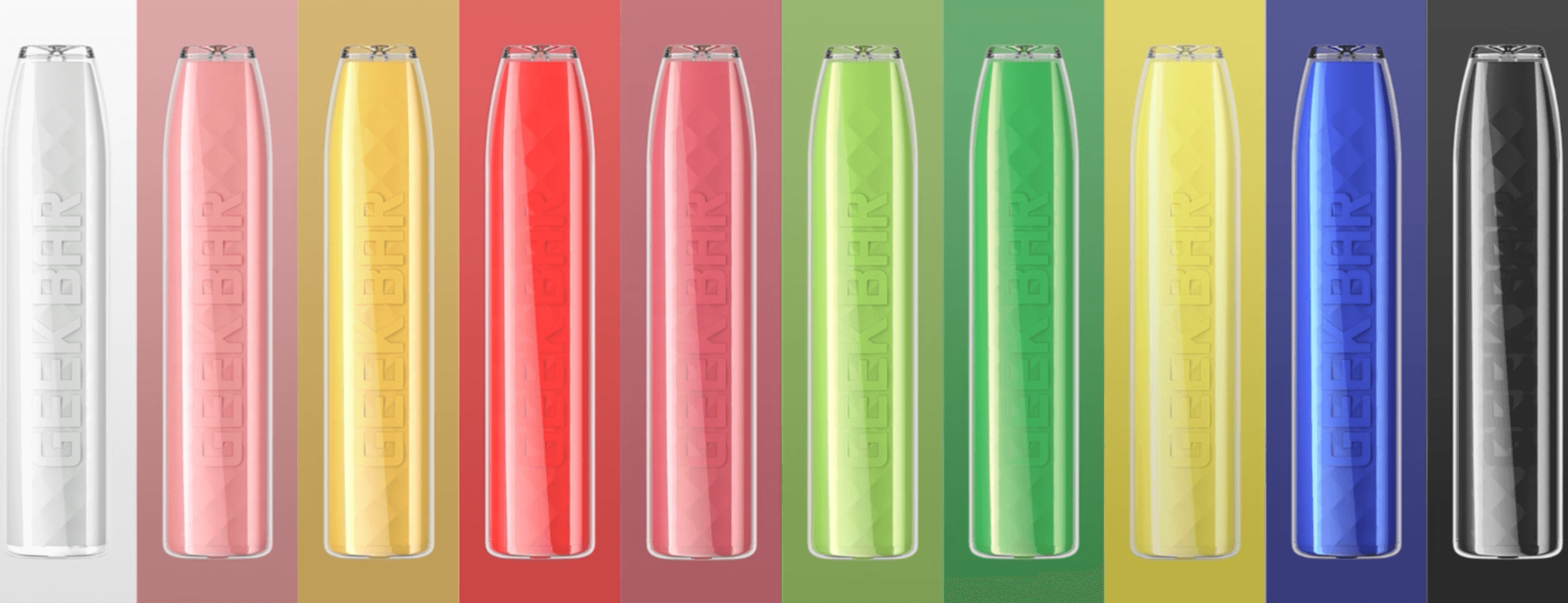 Geek Bar | colourful rainbow image of various colour options