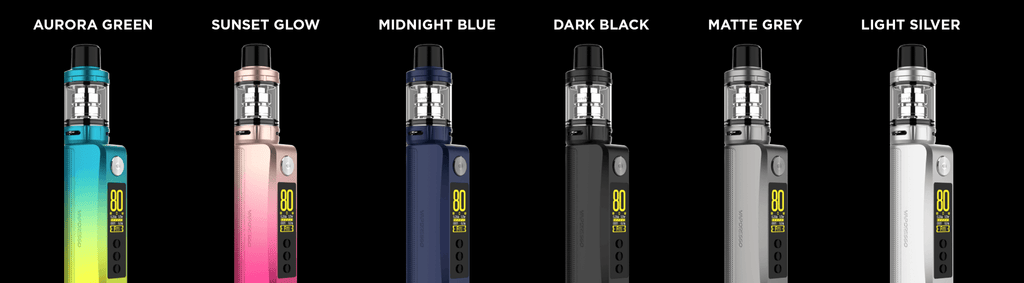 Gen 80S Kit by Vaporesso - colour options | Aurora Green, Sunset Glow, Midnight Blue, Dark Black, Matte Grey, Light Silver
