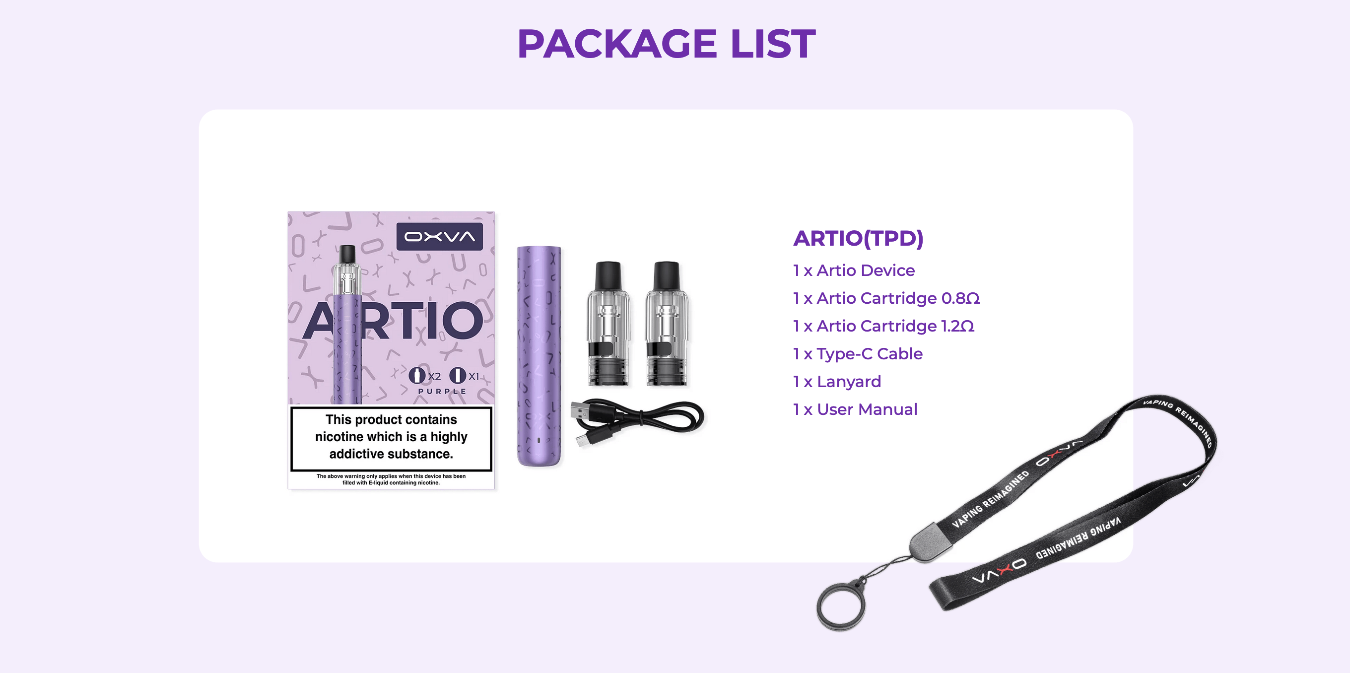 Oxva Artio Vape Pod Kit - packaging list