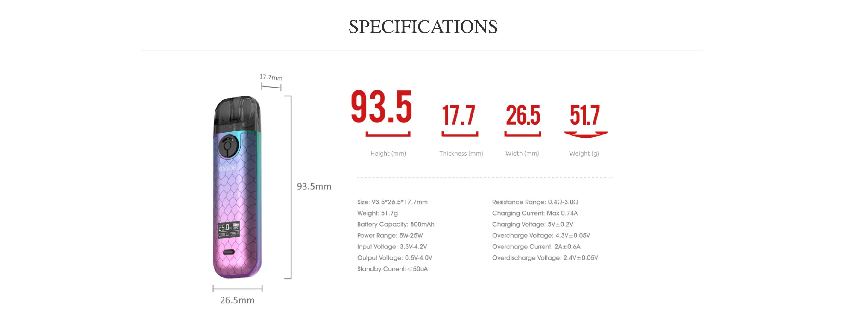 Smok Novo 4 pod kit specifications