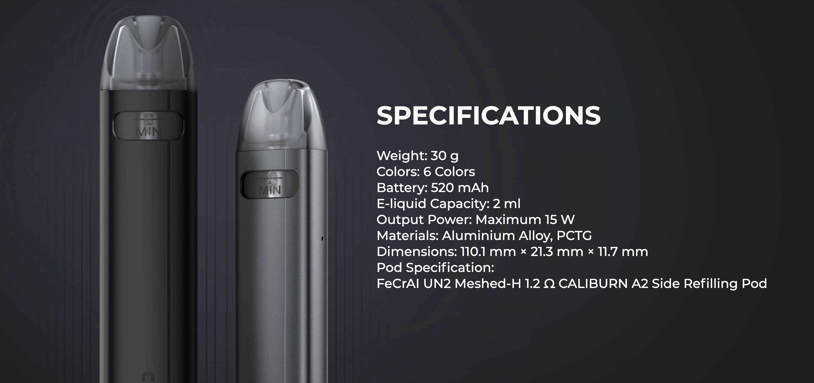 Uwell Caliburn A2S Specifications