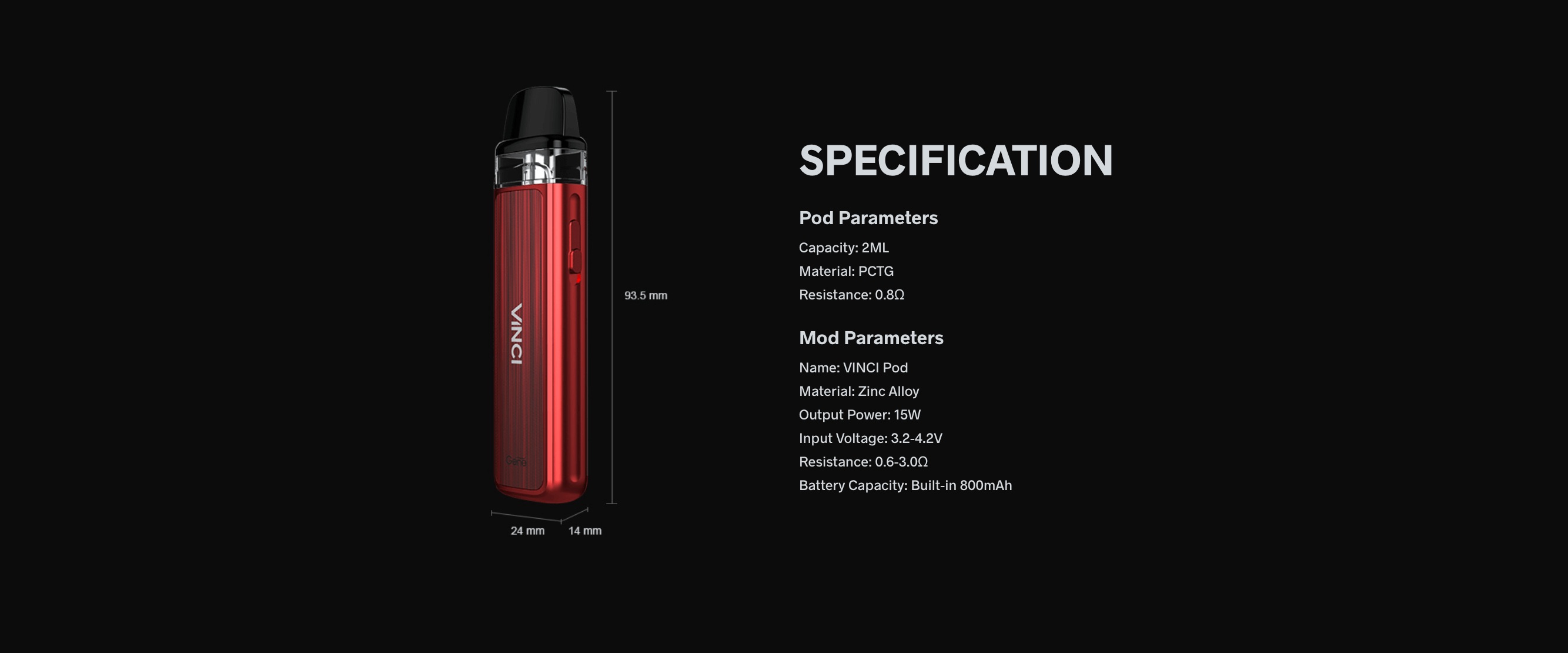 Voopoo Pod kit specification