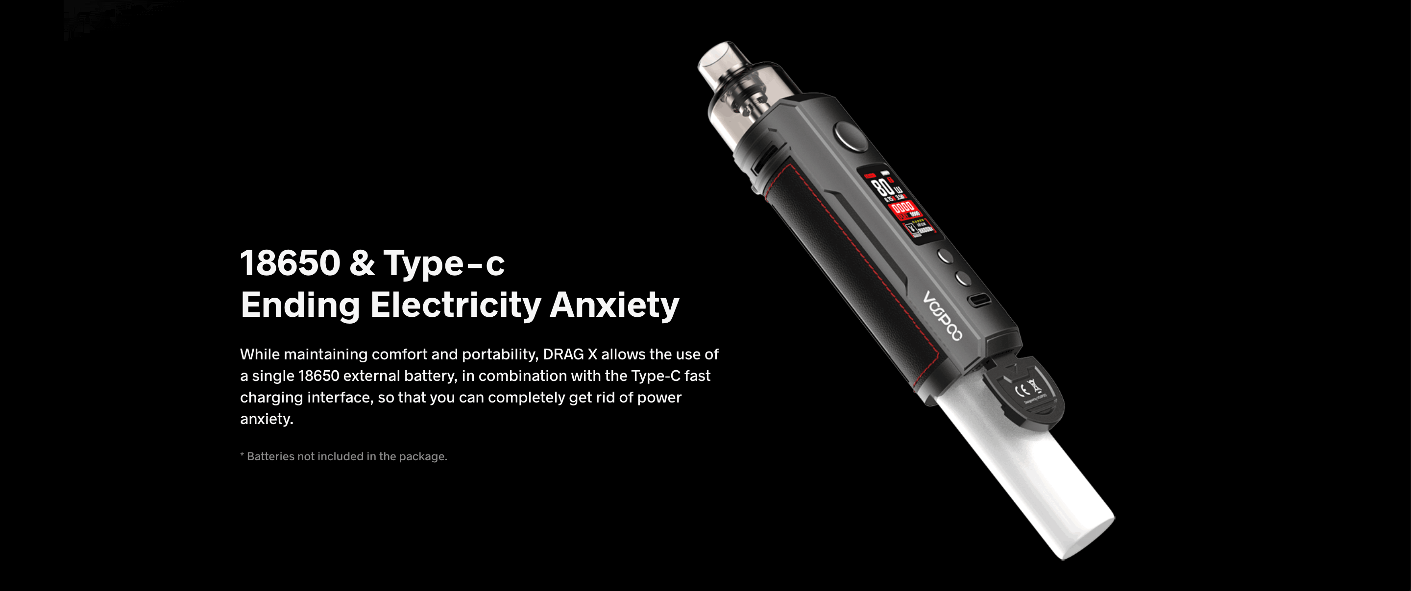 Voopoo Drag X 18650 battery and Type C USB Charging