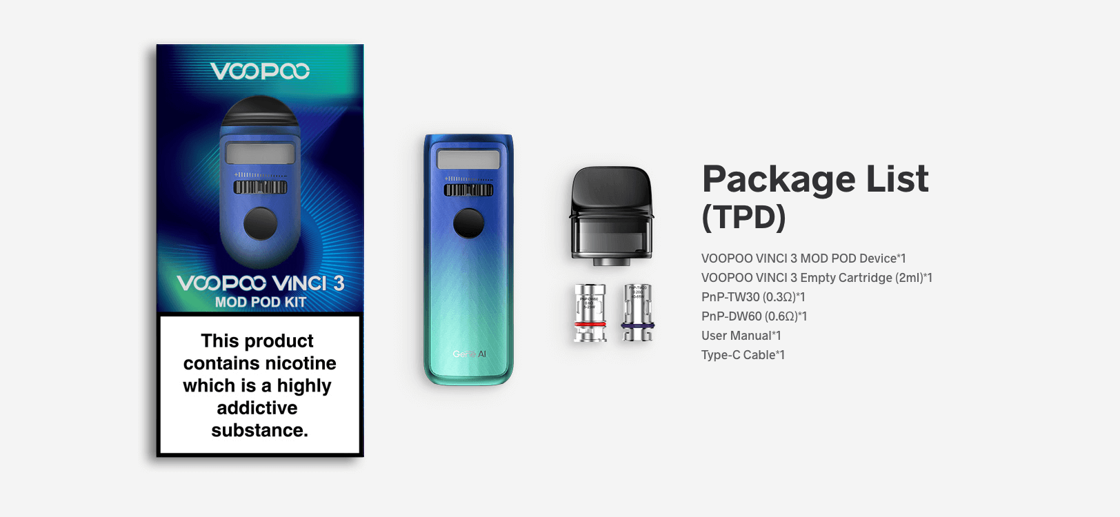 Voopoo Vinci 3 packing list (TPD)