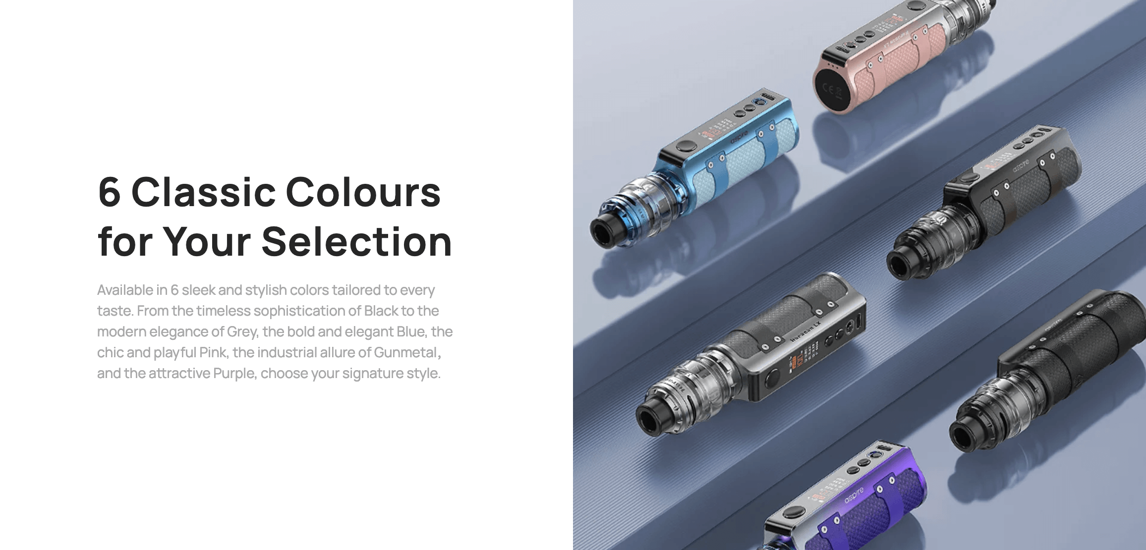 Aspire Huracan LX - 6 Colour Options; Black, Grey, Gunmetal, Blue, Pink and Purple