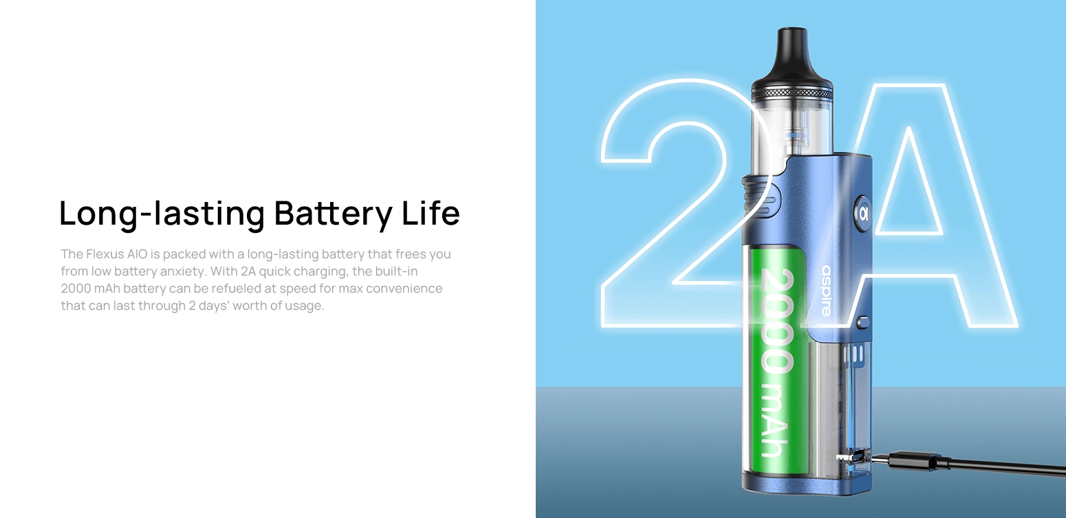 Aspire Flexus AIO | Long-lasting battery life and 2A quick charging