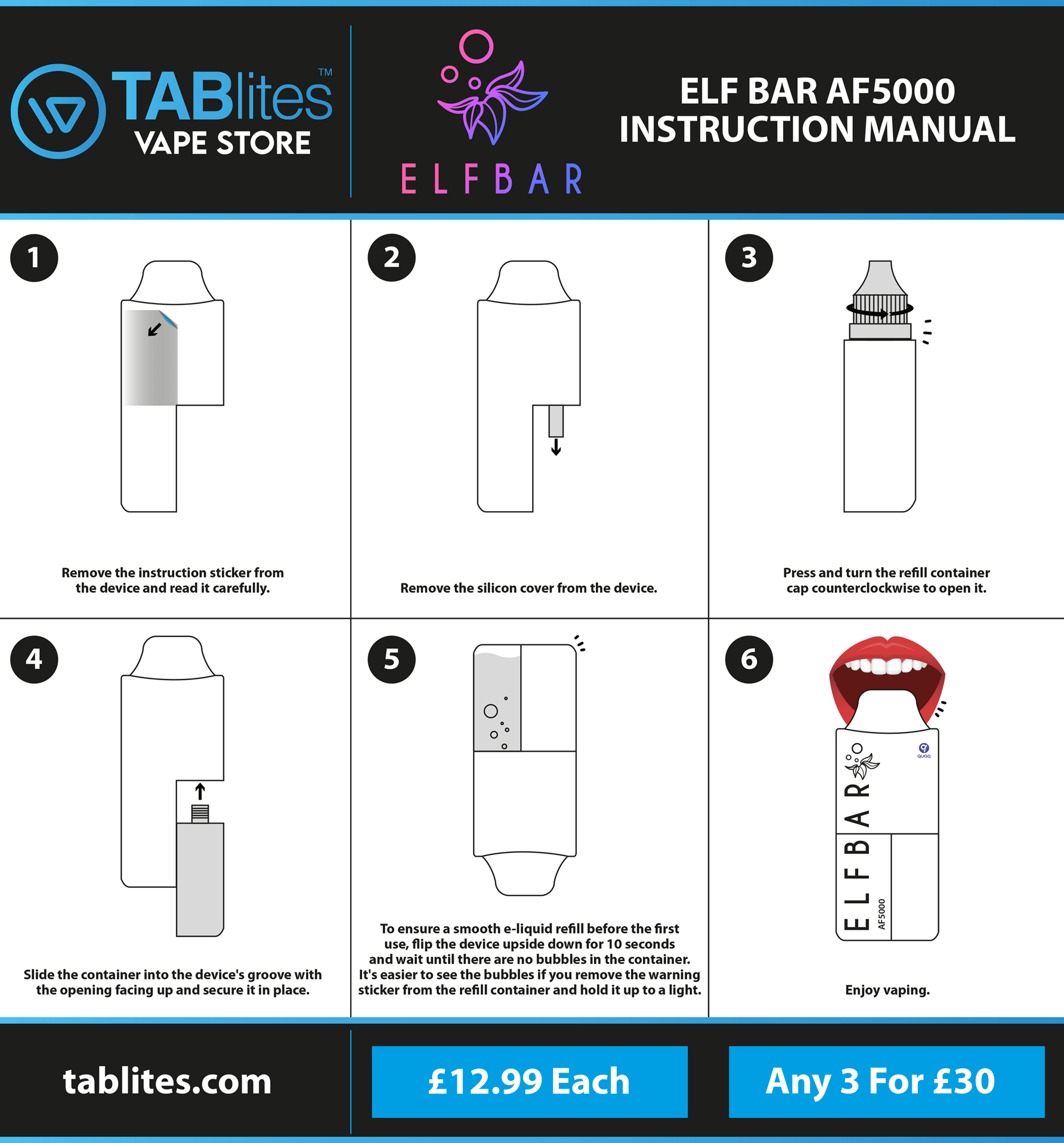 Elf Bar AF5000 Instruction Manual - produced by tablites.com 