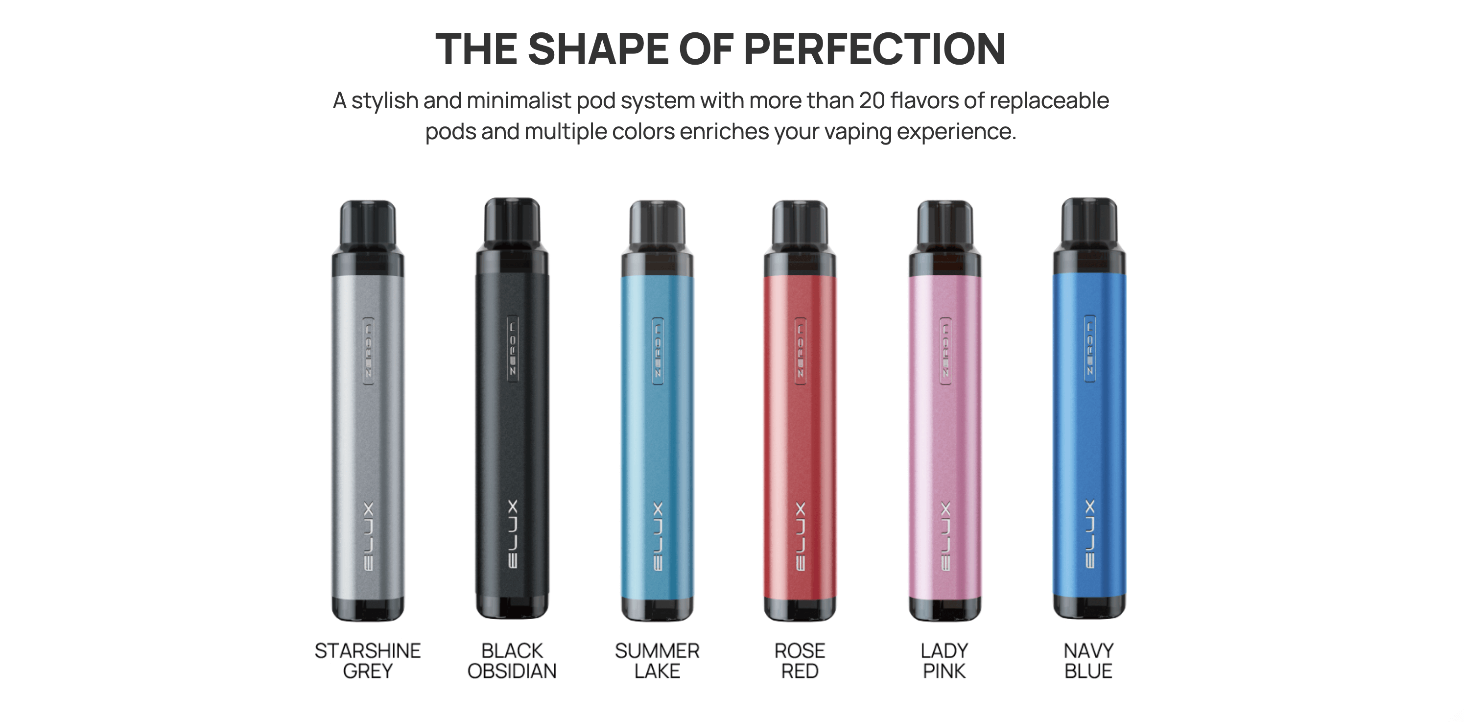 Elux Zero N Prefilled Pod Vape Kit Colour Options | Starshine Grey, Black Obsidian, Summer Lake, Rose Red, Lady Pink, Navy Blue