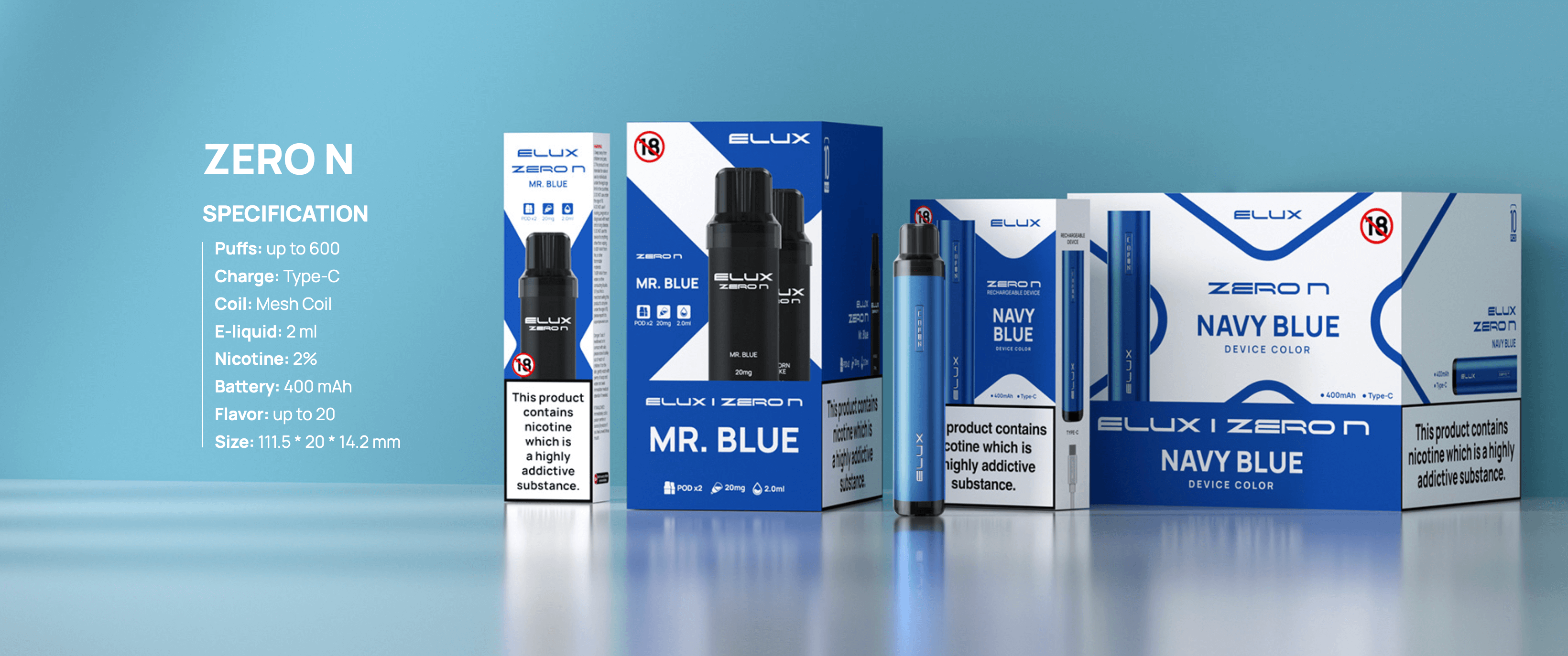 Elux Zero N Prefilled Pod Vape Kit - Specification